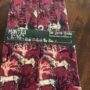Mantra, love, tall horse, boot socks